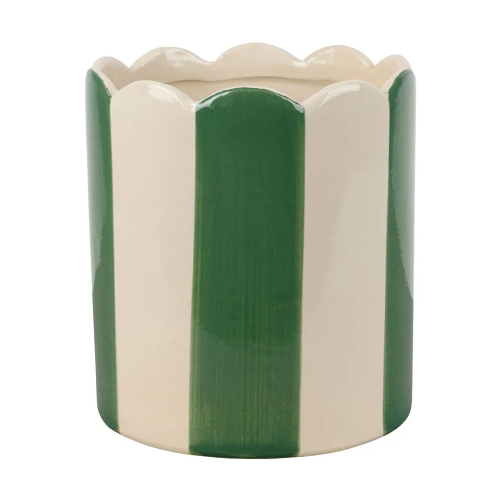 Cache-pot en grès rayé vert et blanc d18cm - Artist