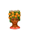 Cache-pot femme orange en dolomite d13.5cm - Funny