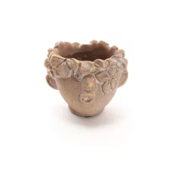 Cache-pot visage en ciment doré d10cm - Eternel