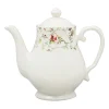 Cafetiere en Faïence blanc et multicolore - fleurs champs