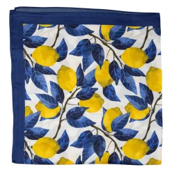 Carré de soie citron jaune et indigo 66cm - Medi