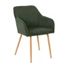 Chaise avec accoudoirs en velours côtelé vert et pieds effet bois - Pauline