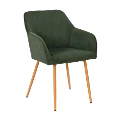 Chaise avec accoudoirs en velours côtelé vert et pieds effet bois - Pauline