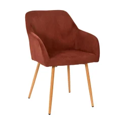 Chaise avec accoudoirs en velours côtelé terracotta et pieds effet bois - Pauline