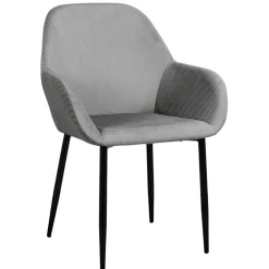 Chaise avec accoudoirs en velours côtelé gris - Julia