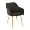 Chaise avec accoudoirs en velours côtelé gris foncé et pieds effet bois - Pauline
