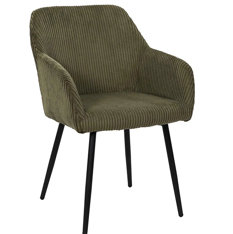 Chaise avec accoudoirs en tissu côtelé vert h48.5cm - Scarlett