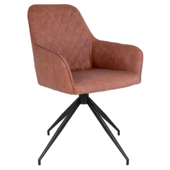 Chaise avec accoudoirs pivotante effet cuir matelassé brun - Harold