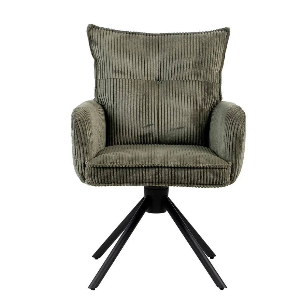 Chaise avec accoudoirs pivotante en velours côtelé vert - Moda