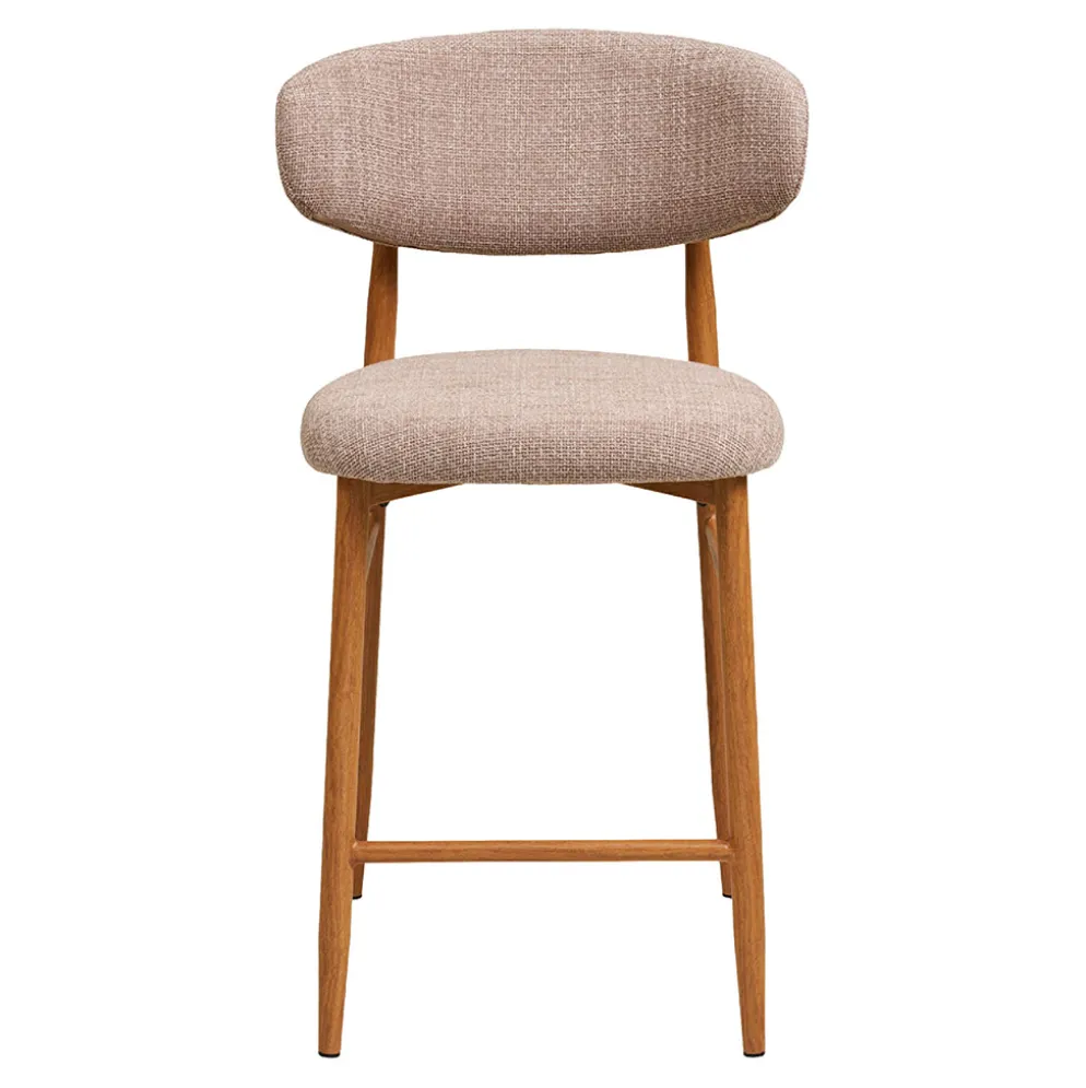Chaise de bar en tissu sable et métal effet chêne h65cm - Lena