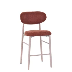 Chaise de bar en tissu terracotta et pieds en métal effet chêne clair - Copenhague