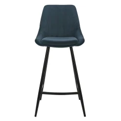 Chaise de bar en velours côtelé bleu foncé h67cm - Ben