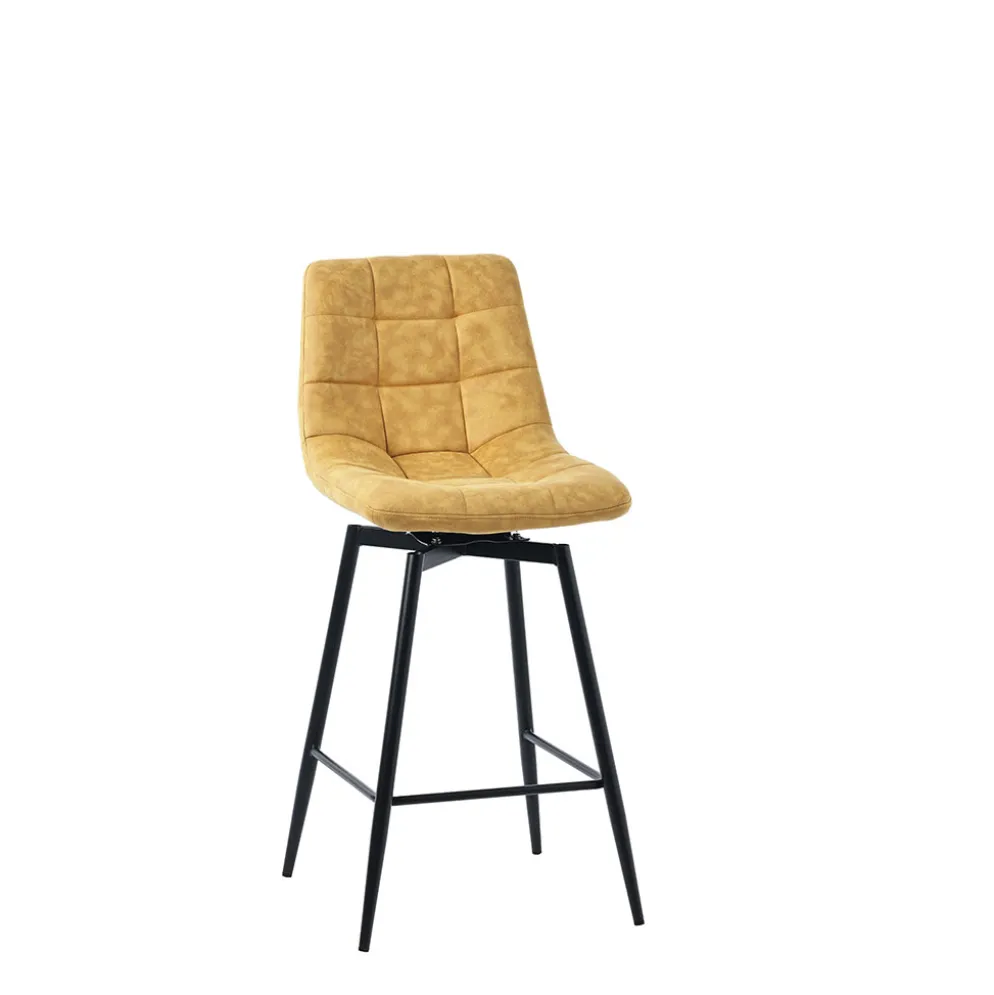 Chaise de bar pivotante en microfibre matelassé moutarde - Lilly