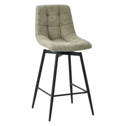 Chaise de bar pivotante en microfibre matelassé kaki - Lilly