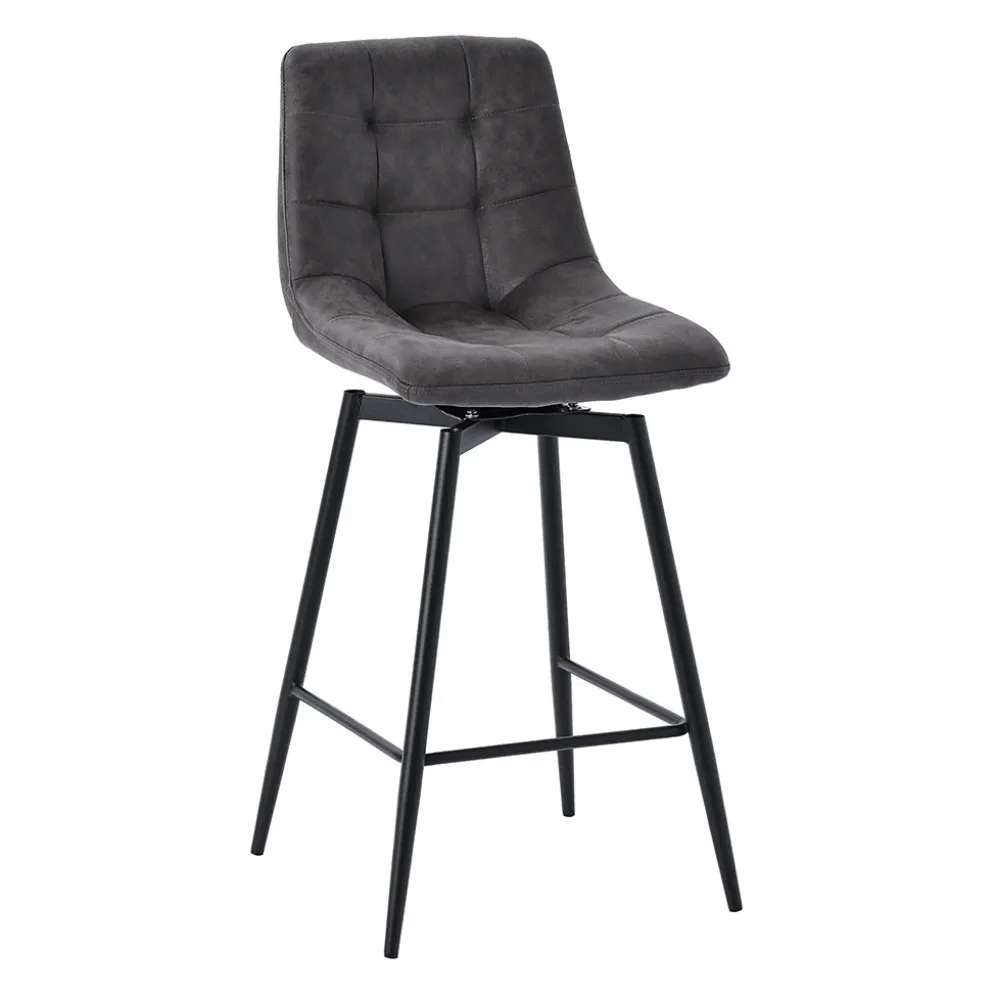 Chaise de bar pivotante en microfibre matelassé anthracite - Lilly
