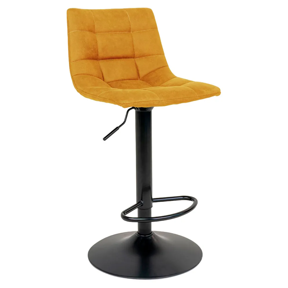 Chaise de bar pivotante réglable h61/82cm en tissu moutarde - Mikel