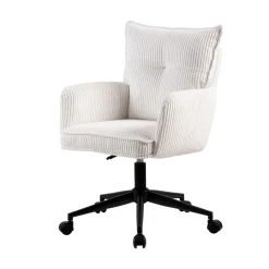 Chaise de bureau à roulettes en velours côtelé blanc - Moda