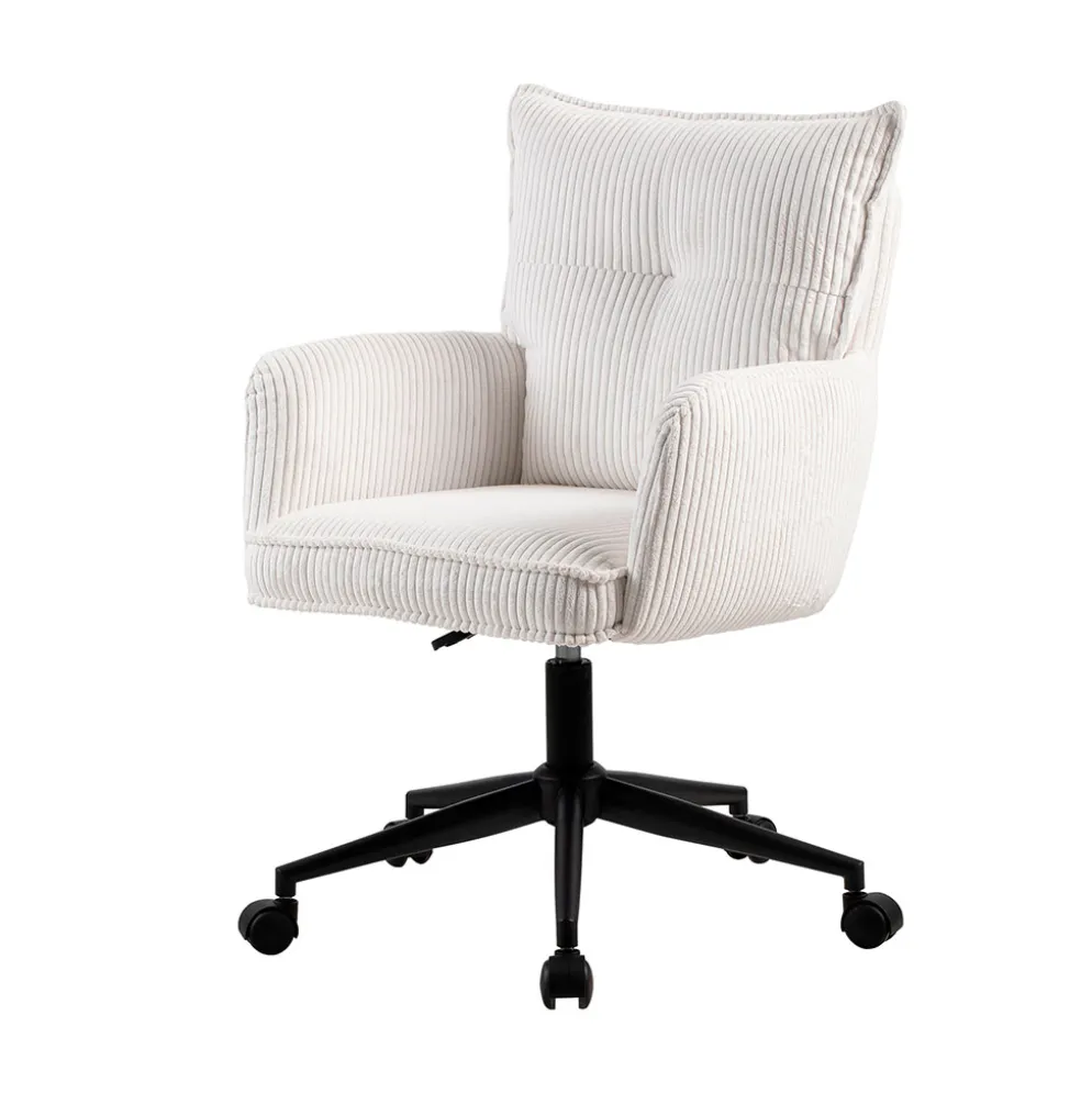 Chaise de bureau à roulettes en velours côtelé blanc - Moda