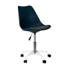 Chaise de bureau à roulettes en bois et métal bleu marine - Emma