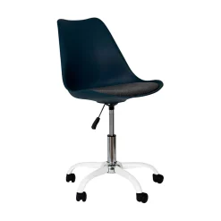 Chaise de bureau à roulettes en bois et métal bleu marine - Emma