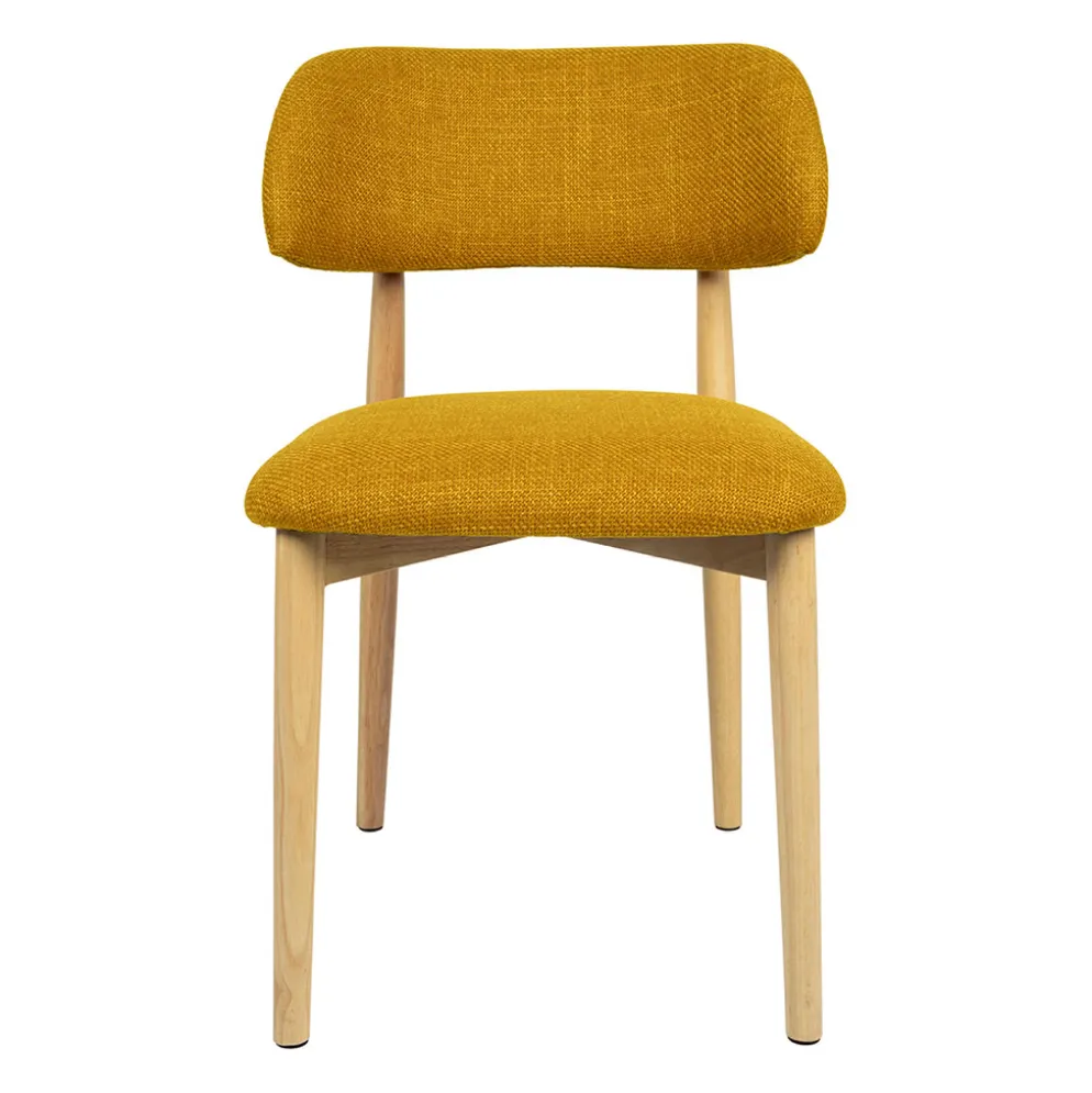 Chaise de salle à manger en tissu safran et hévéa - Elsy