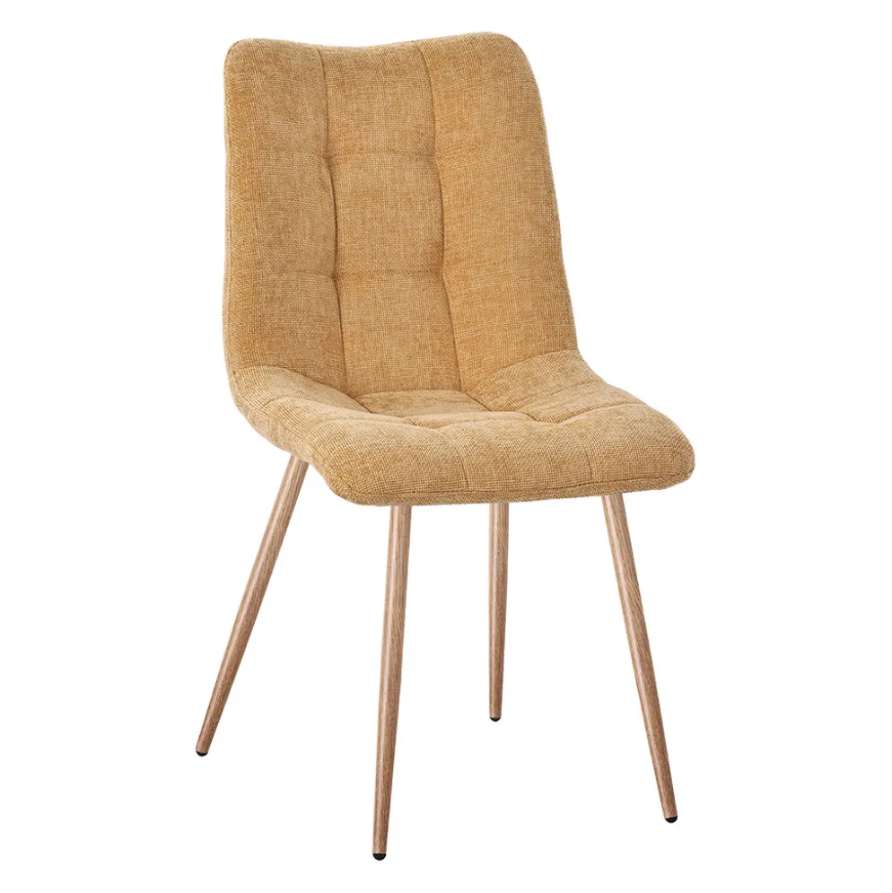 Chaise de salle à manger en tissu jaune et pieds en métal effet bois - Oslo