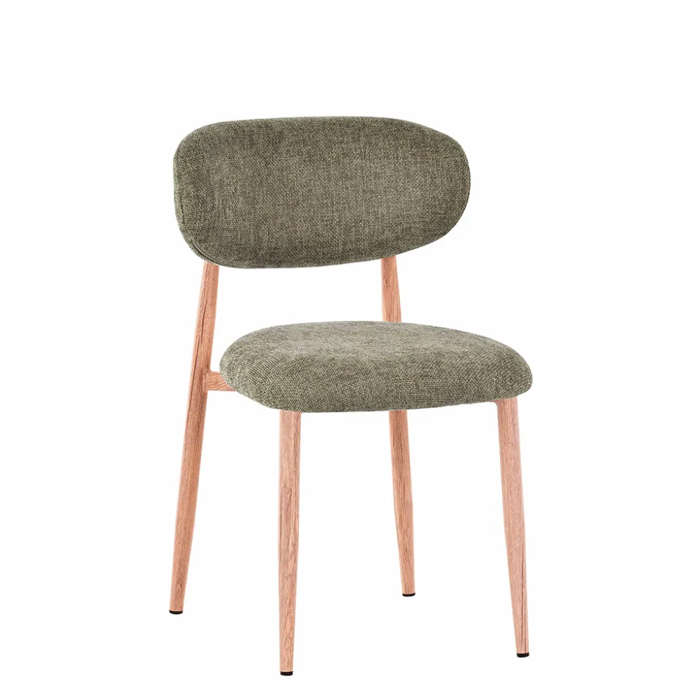 Chaise de salle à manger en tissu vert et pieds en métal effet chêne clair - Copenhague