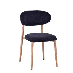Chaise de salle à manger en tissu noir et pieds en métal effet bois - Copenhague