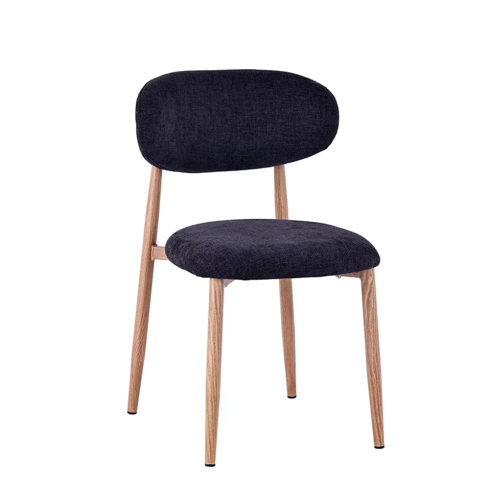Chaise de salle à manger en tissu noir et pieds en métal effet bois - Copenhague