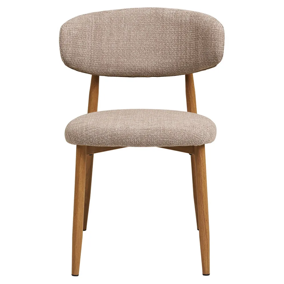 Chaise de salle à manger en tissu sable et métal effet chêne - Lena