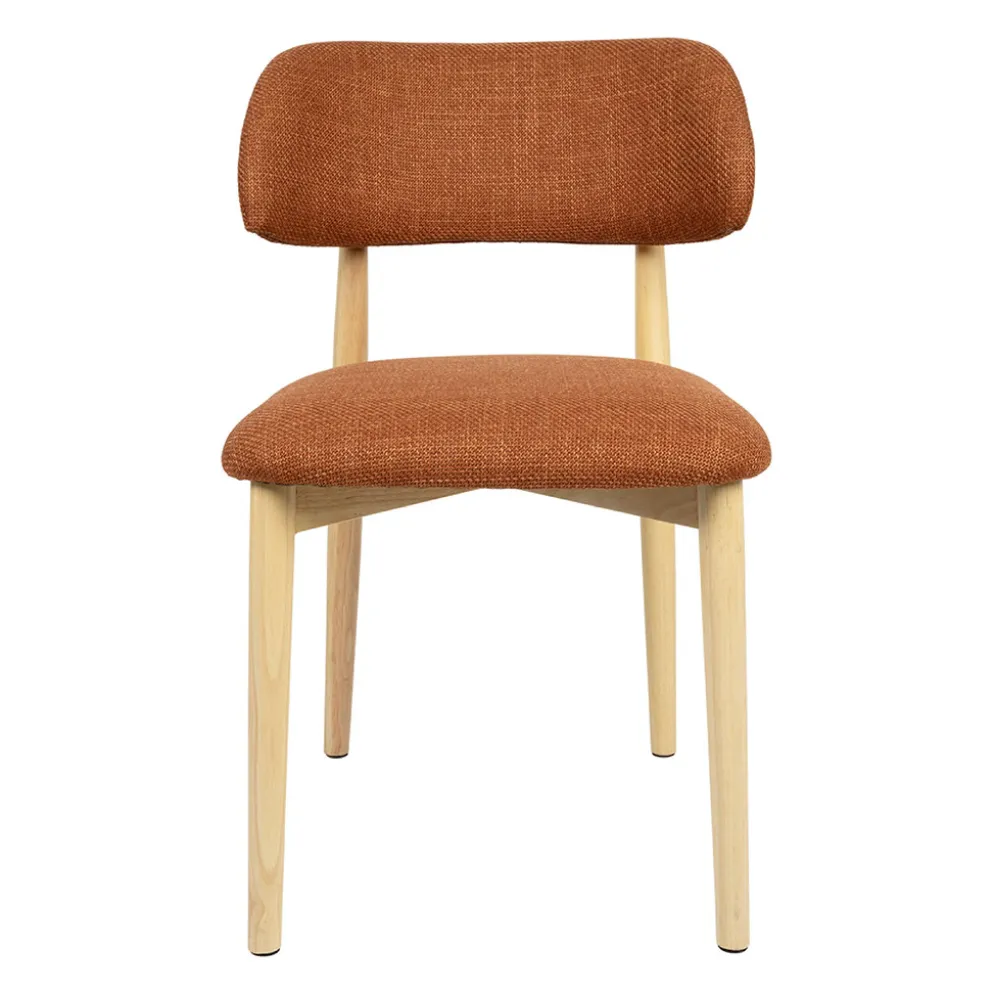 Chaise de salle à manger en tissu brique et hévéa - Elsy