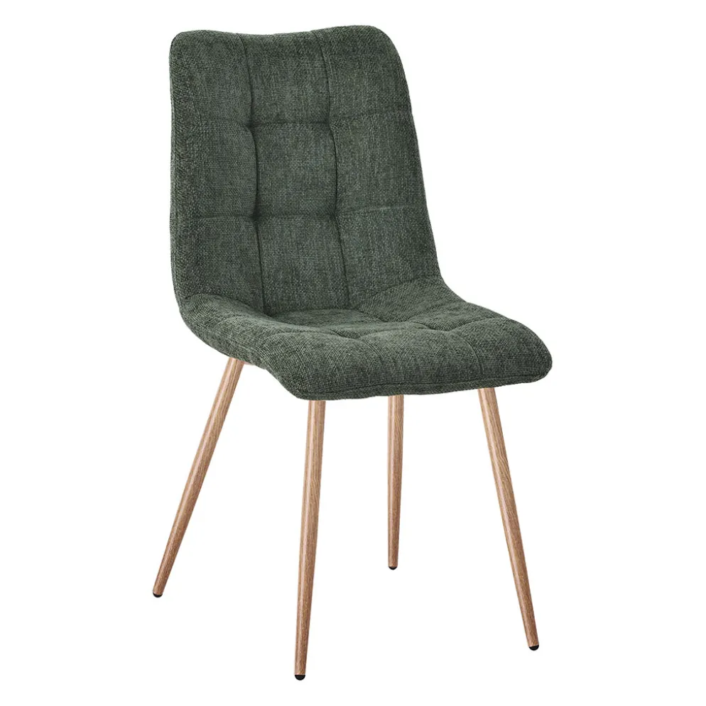 Chaise de salle à manger en tissu vert et pieds en métal effet bois - Oslo