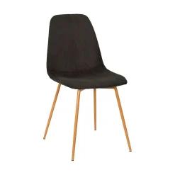 Chaise de salle à manger en velours côtelé gris foncé et pieds effet bois - Pauline