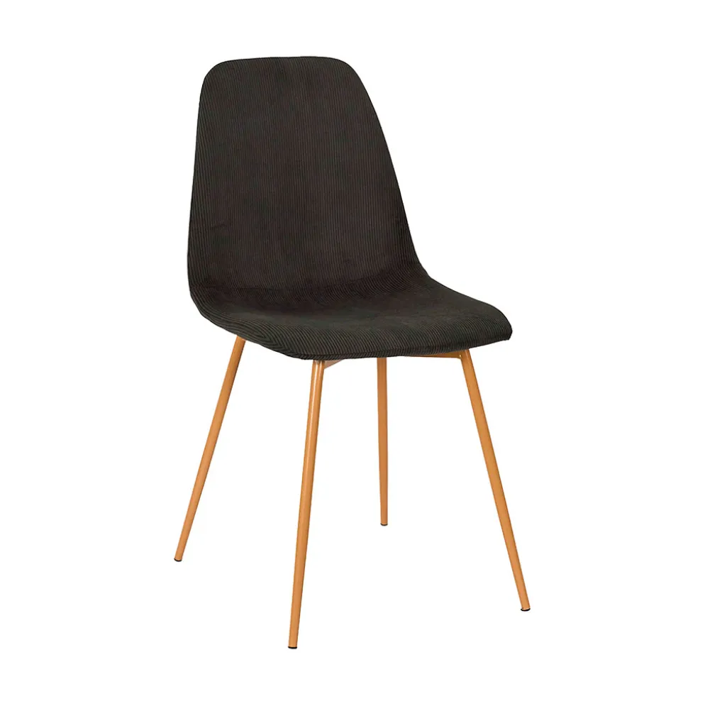 Chaise de salle à manger en velours côtelé gris foncé et pieds effet bois - Pauline