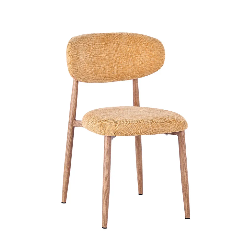 Chaise de salle à manger en tissu jaune et pieds en métal effet bois - Copenhague