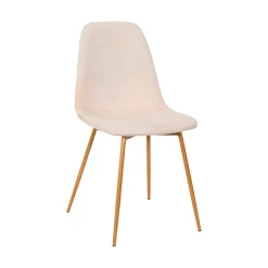 Chaise de salle à manger en velours côtelé beige et pieds effet bois - Pauline