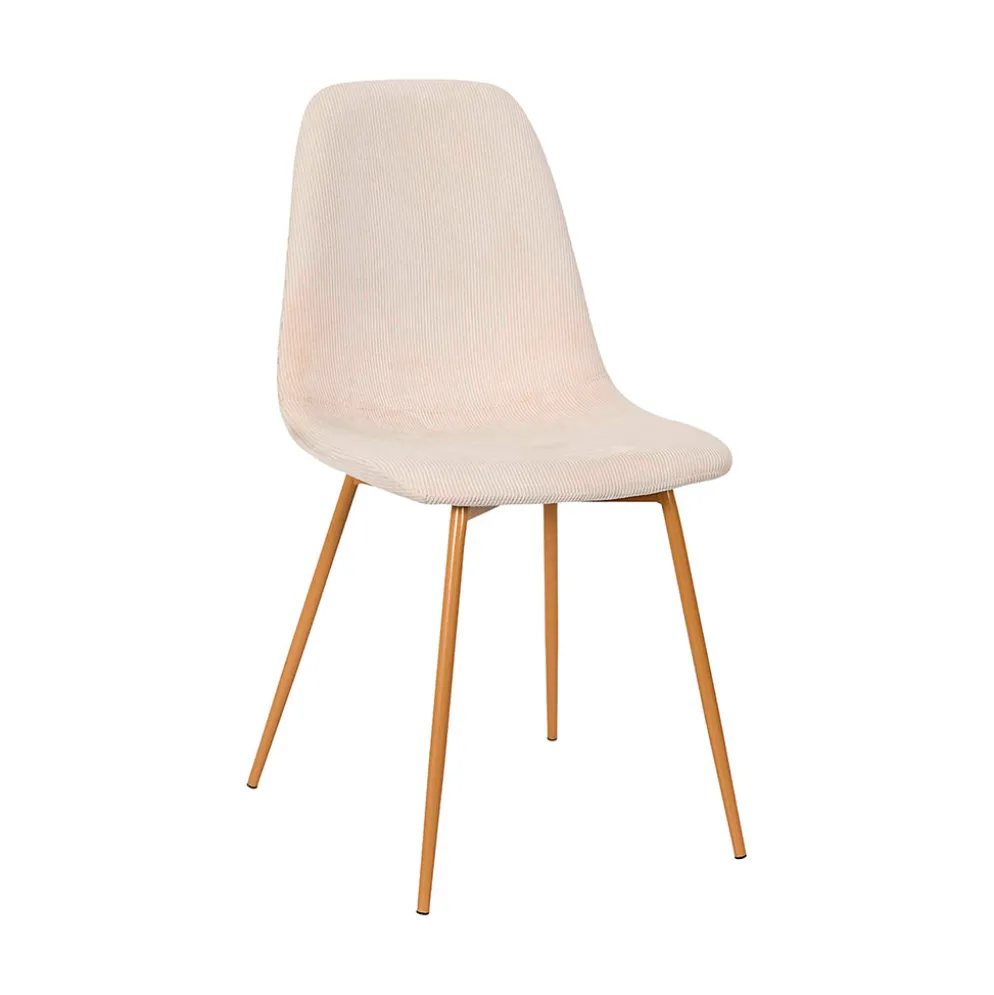 Chaise de salle à manger en velours côtelé beige et pieds effet bois - Pauline