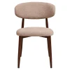 Chaise de salle à manger en tissu sable et métal effet noyer - Lena