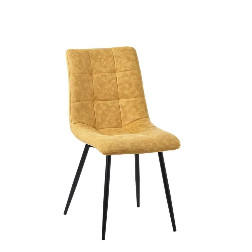 Chaise de salle à manger en microfibre matelassé moutarde - Lilly