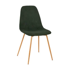 Chaise de salle à manger en velours côtelé vert et pieds effet bois - Pauline