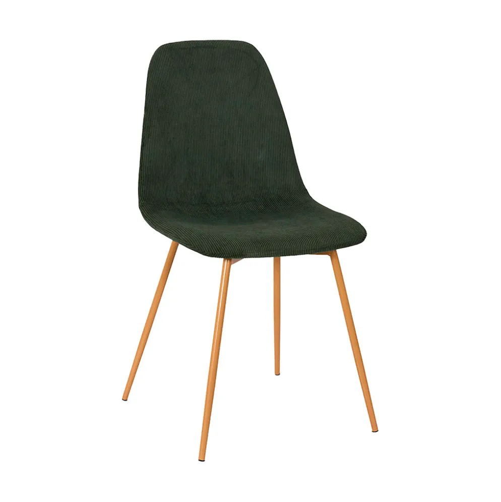 Chaise de salle à manger en velours côtelé vert et pieds effet bois - Pauline