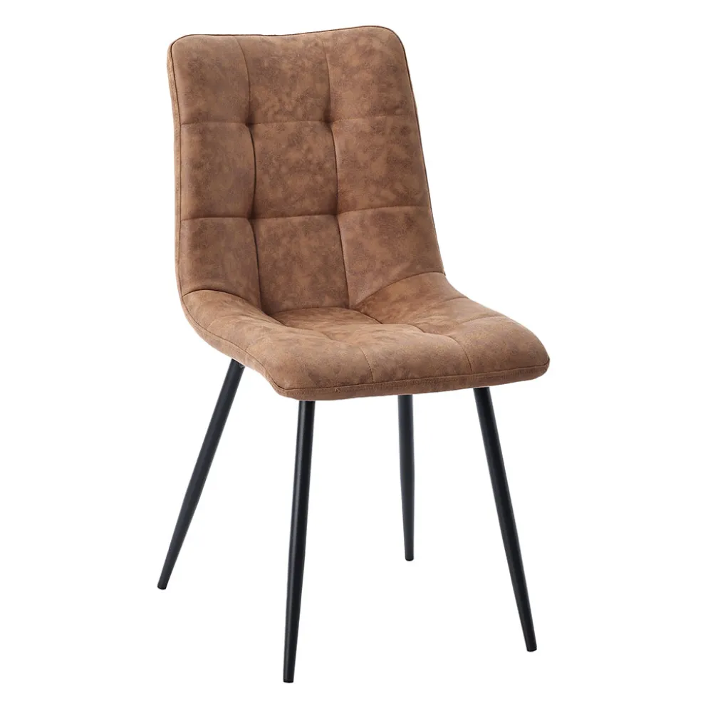 Chaise de salle à manger en microfibre matelassé camel - Lilly