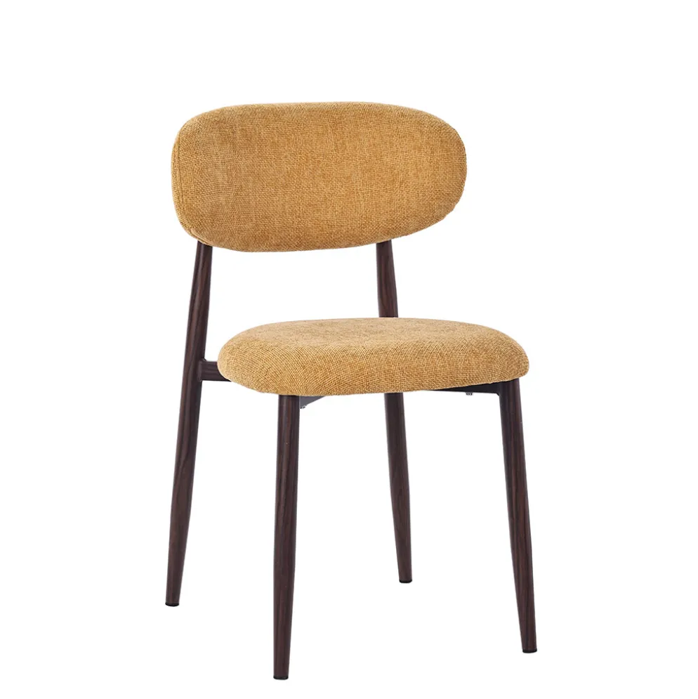 Chaise de salle à manger en tissu jaune et pieds en métal effet noyer foncé - Copenhague