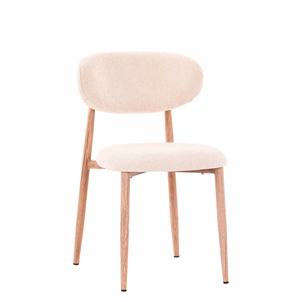 Chaise de salle à manger en tissu terracotta et pieds en métal effet chêne clair - Copenhague