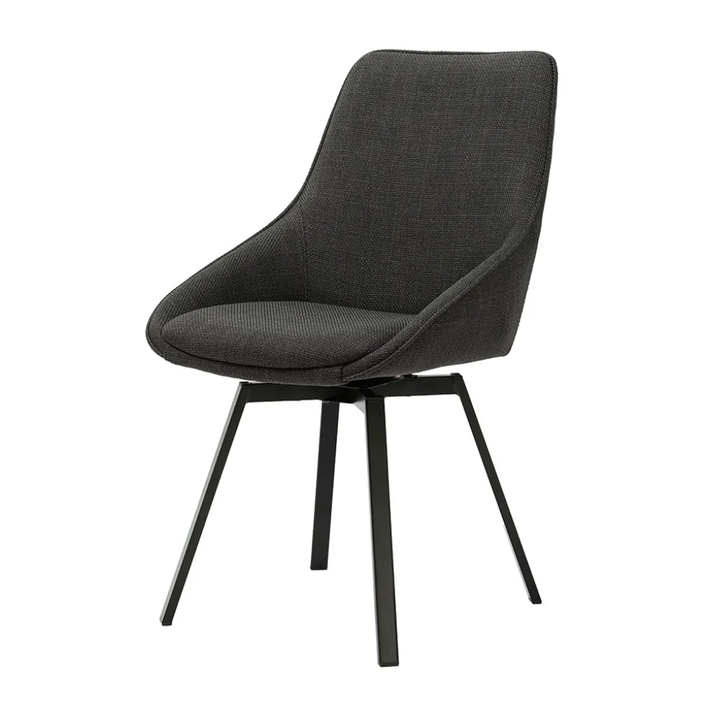 Chaise de salle à manger pivotante en tissu noir - Kizim