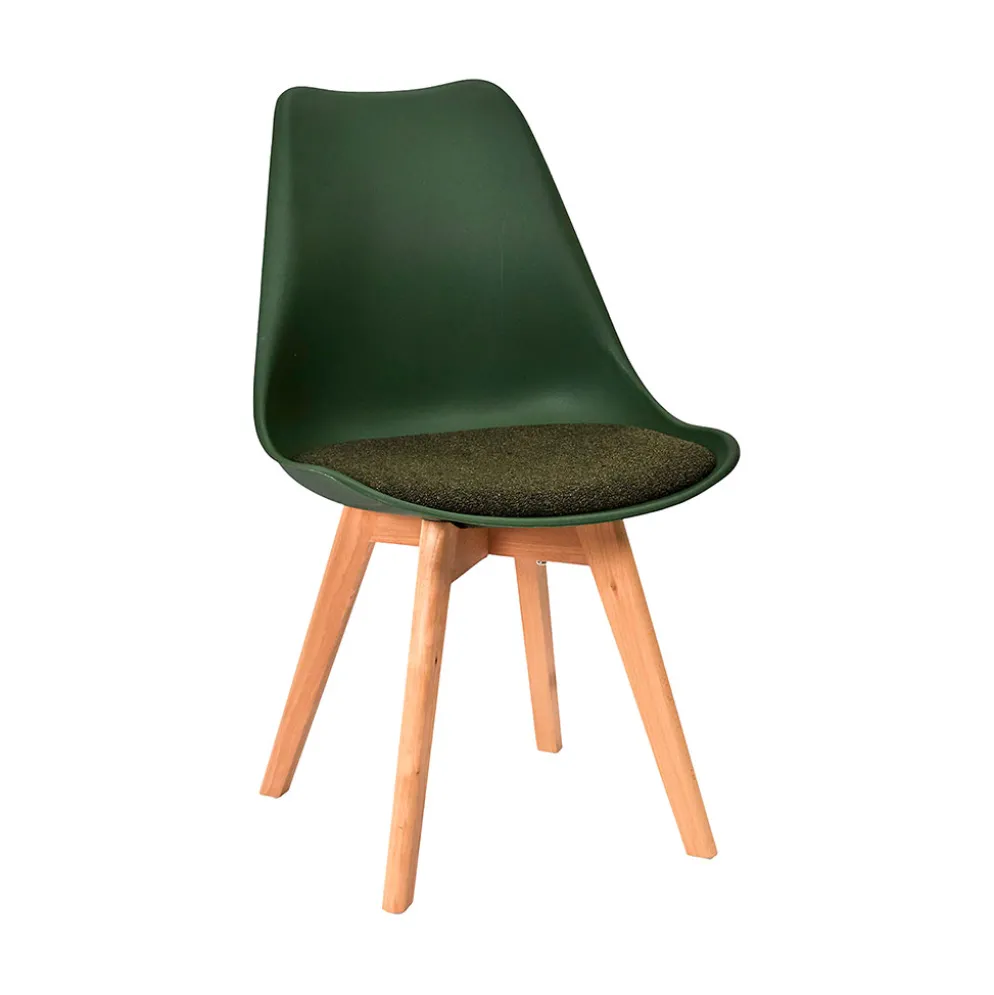 Chaise de salle à manger rembourrée vert sapin avec pieds bois - Emma