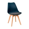 Chaise de salle à manger rembourrée bleu marine avec pieds bois - Emma