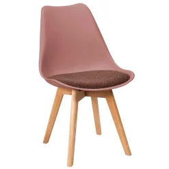 Chaise de salle à manger rembourrée rose ancien avec pieds bois - Emma