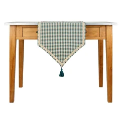 Chemin de table à carreaux en coton bleu antique 150x45cm
