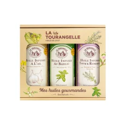 Coffret 3 huiles infusées basilic, ail et thym-romarin 3x250ml